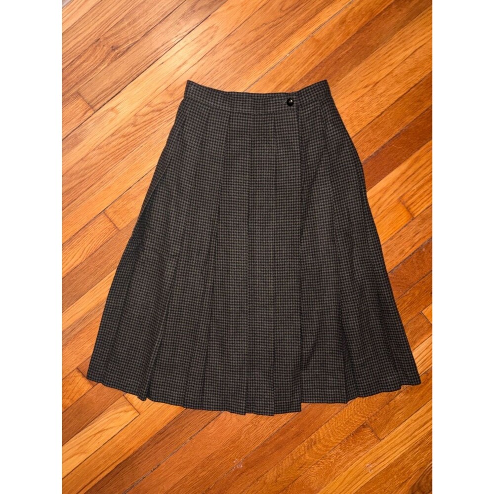 Christian Dior Vintage 100% Wool Houndstooth Pleated Midi Wr